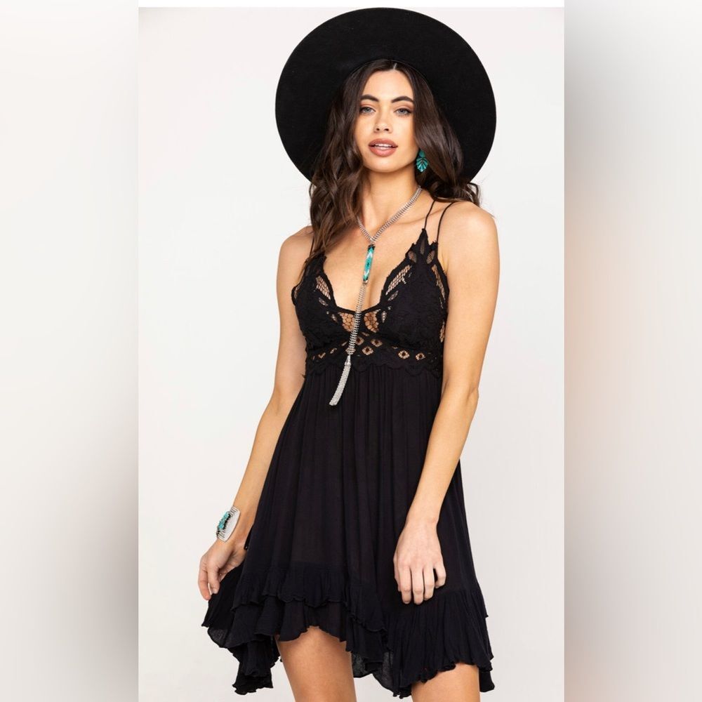 Free People Adela black slip dress